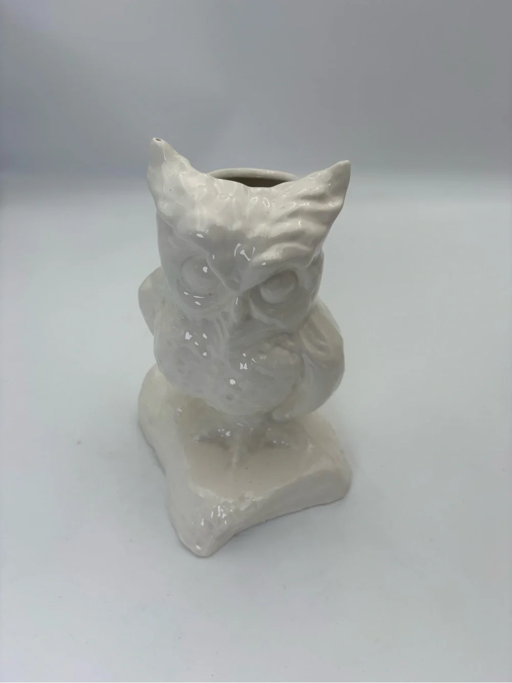 Vintage Ceramic Owl Vase - White Home Art Decor